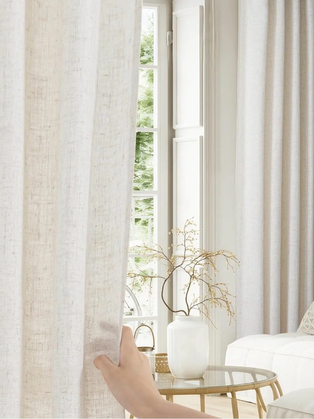 Nicetown Beige Linen Light Filtering Privacy Curtain Panels Rod Pocket 66x96